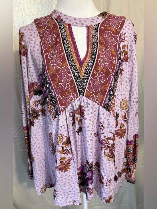Maurices Tops - Maurices Lavender Floral Boho V-Neck Tunic with Rust and Purple Panels
